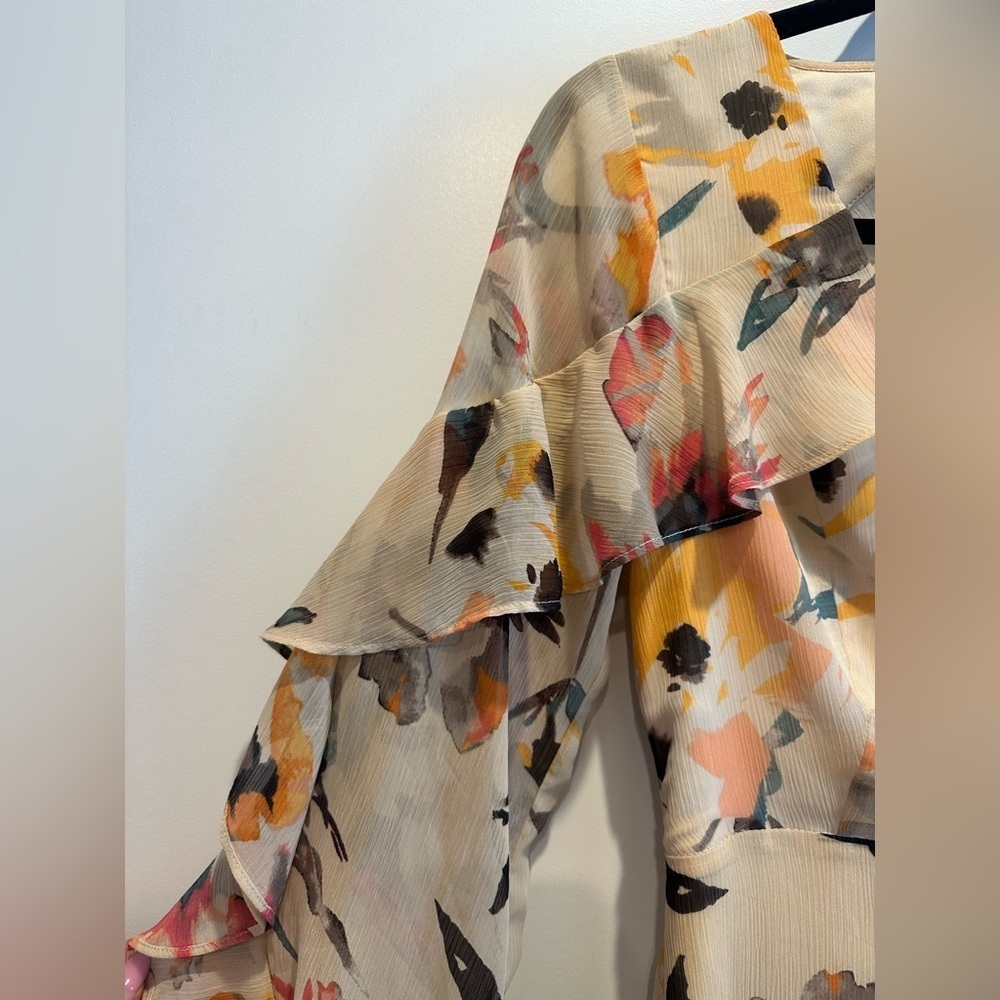BCBGeneration Floral Long Sleeve Dress - Cream and Orange - Picture 9 of 11
